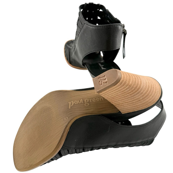 Paul Green Black Leather Woven Peep Toe Slingback Heels Size US 7.5 and EU 5 - Picture 7 of 11